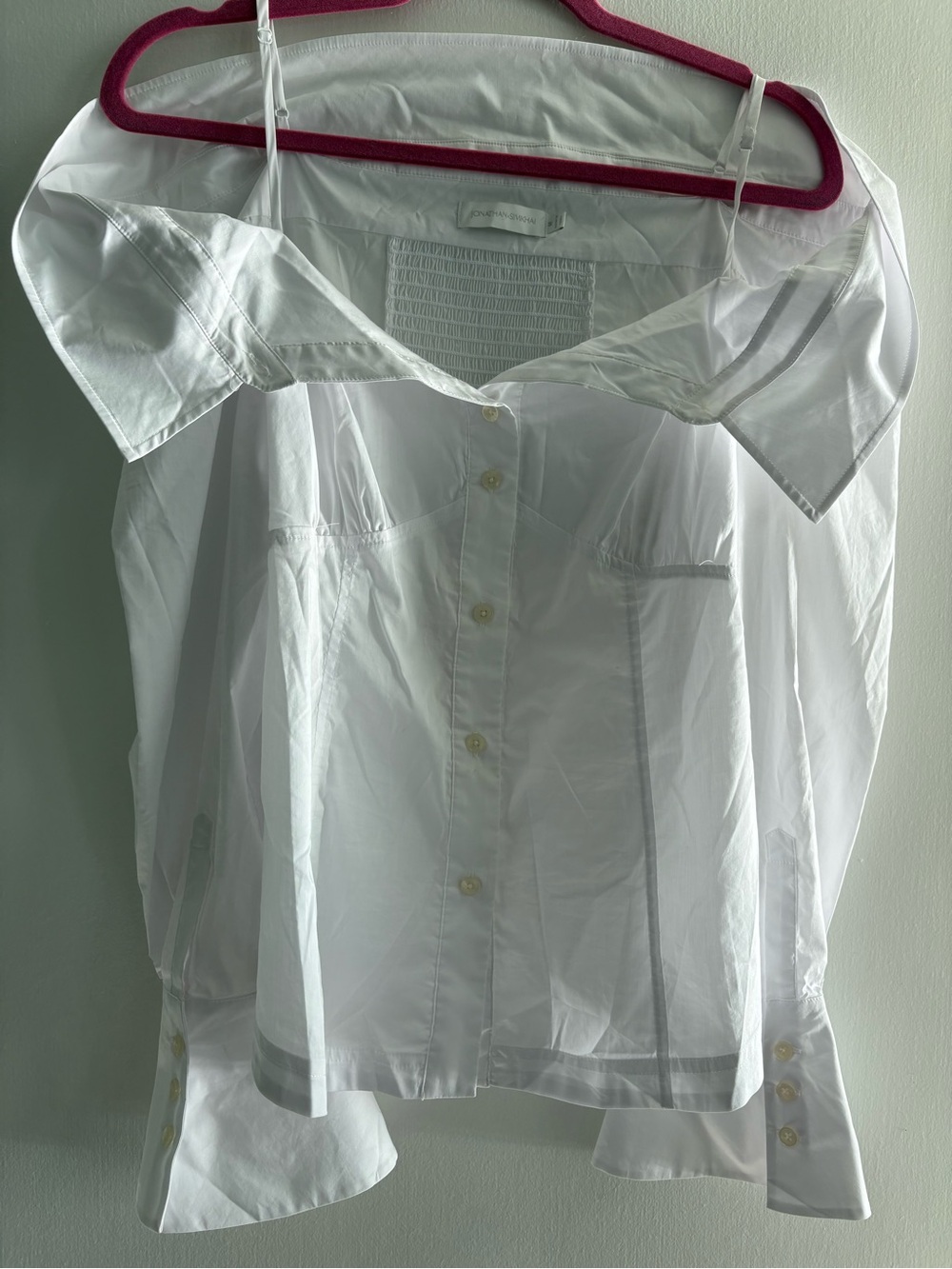 Jonathan Simkhai White Off-Shoulder Button-Down Top